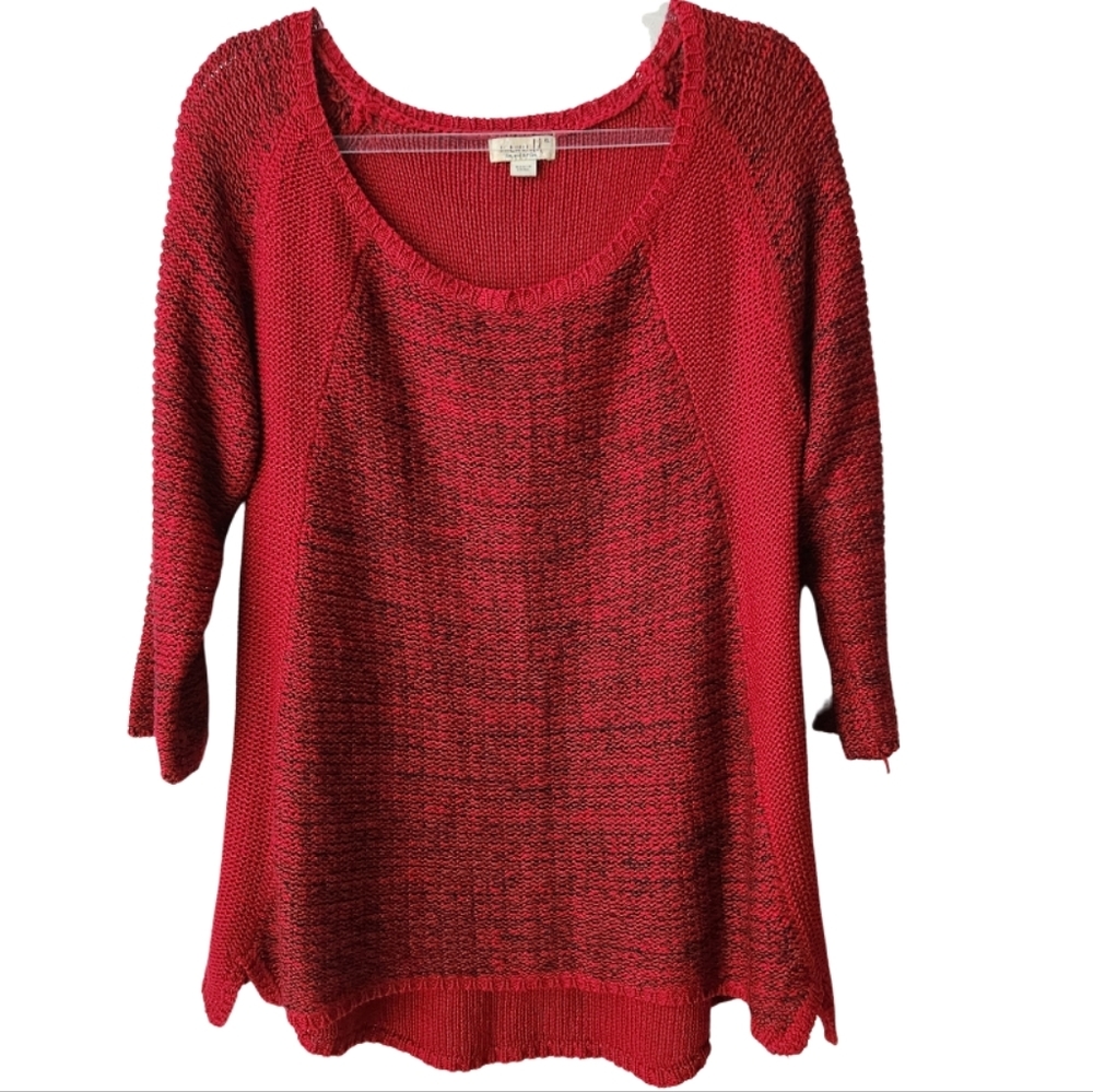 ONE WORLD LIVE AND LET LIVE Scoopneck 3/4 Sleeve Open Knit Sweater